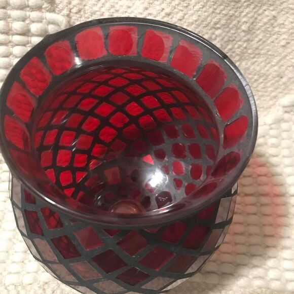 Vintage Estate Gorgeous 7” Crimson Red Mosaic Candle/ Flower Vase - Picture 6 of 13